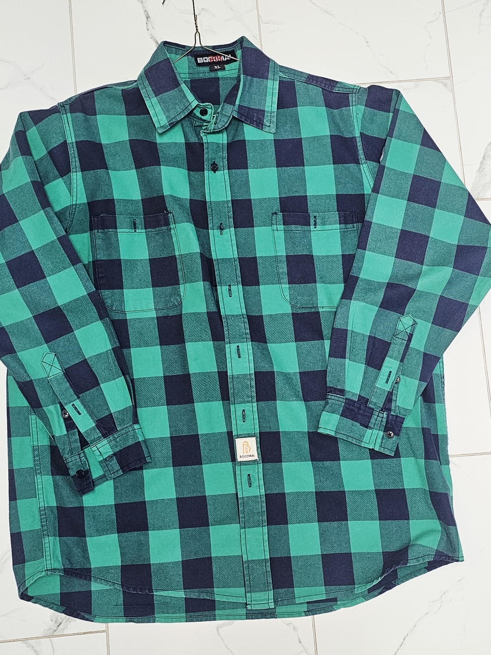 Men's Cat 2 FR  Green and Navy Check Flannel Shirt -